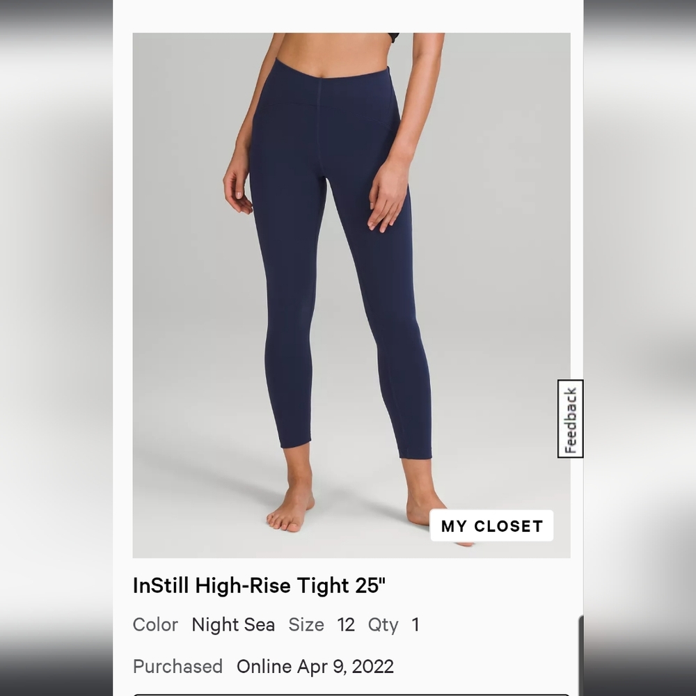 Lululemon Instill High-Rise Tight 25" sz 12 Night Sea